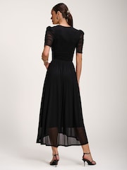 Jolie Moi Black Mesh Ruched Sleeve Maxi Dress - Image 2 of 6