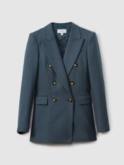 Reiss Blue Fran Tailored Wool Blend Double Breasted Twill Blazer - Image 2 of 6