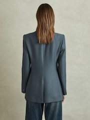 Reiss Blue Fran Tailored Wool Blend Double Breasted Twill Blazer - Image 5 of 6