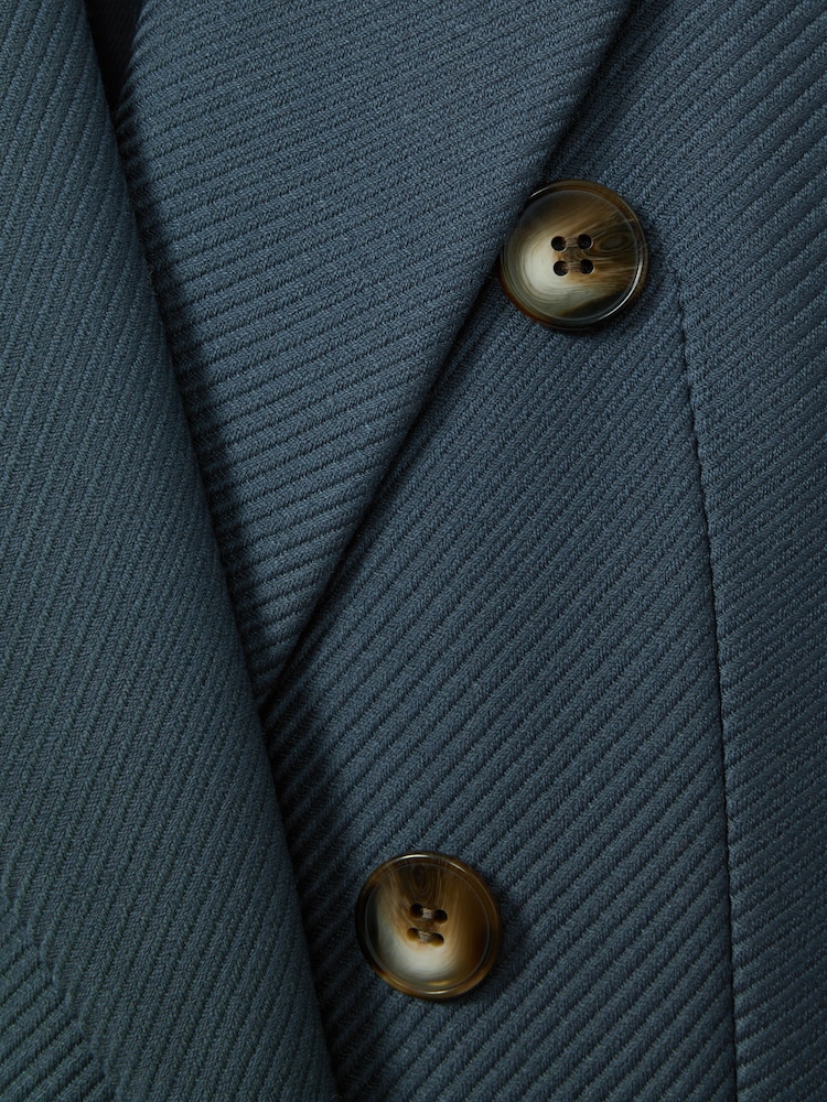 Reiss Blue Fran Tailored Wool Blend Double Breasted Twill Blazer - Image 6 of 6
