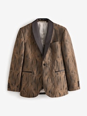 Black Slim Fit Gold Jacquard Tuxedo Suit Jacket - Image 4 of 8