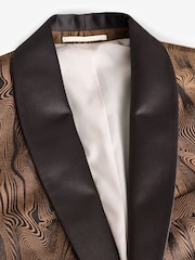 Black Slim Fit Gold Jacquard Tuxedo Suit Jacket - Image 6 of 8