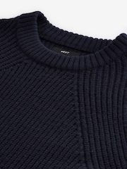 Navy Crew Neck Regular Fit Rib Texture Jumper with Wool - Image 6 of 7