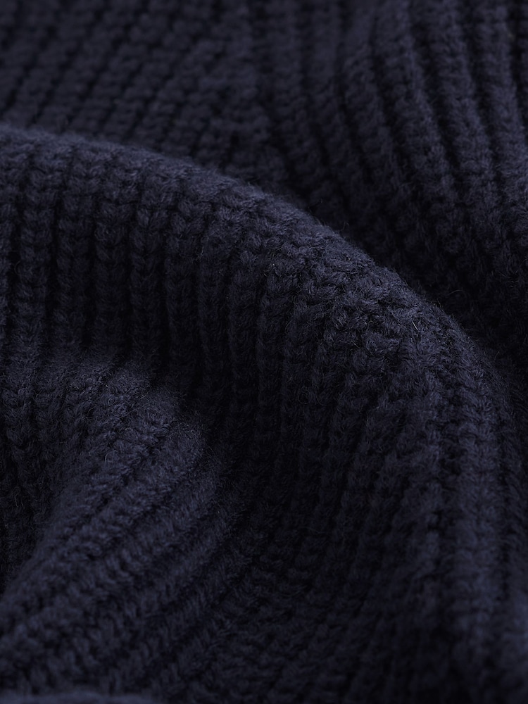 Navy Crew Neck Regular Fit Rib Texture Jumper with Wool - Image 7 of 7