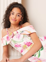 Lipsy White Floral Cold Shoulder Bow Skater Dress (5-16yrs) - Image 2 of 4
