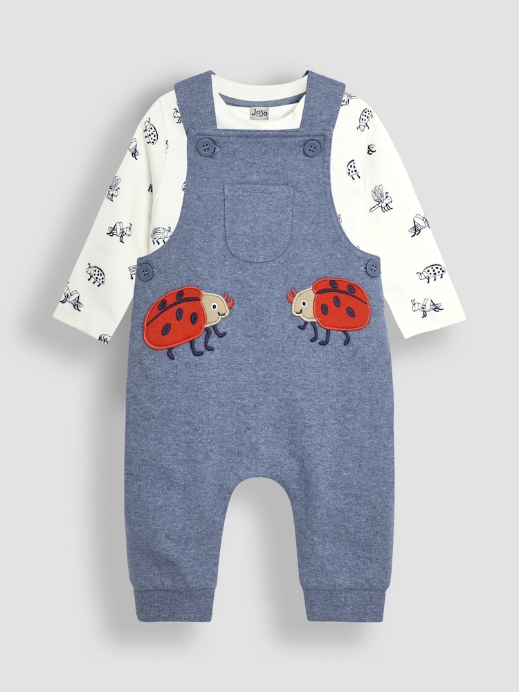 JoJo Maman Bébé Denim Appliqué Pocket Dungarees and Top Set - Image 1 of 6 JoJo Maman Bébé Denim Appliqué Pocket Dungarees and Top Set - Image 1 of 6