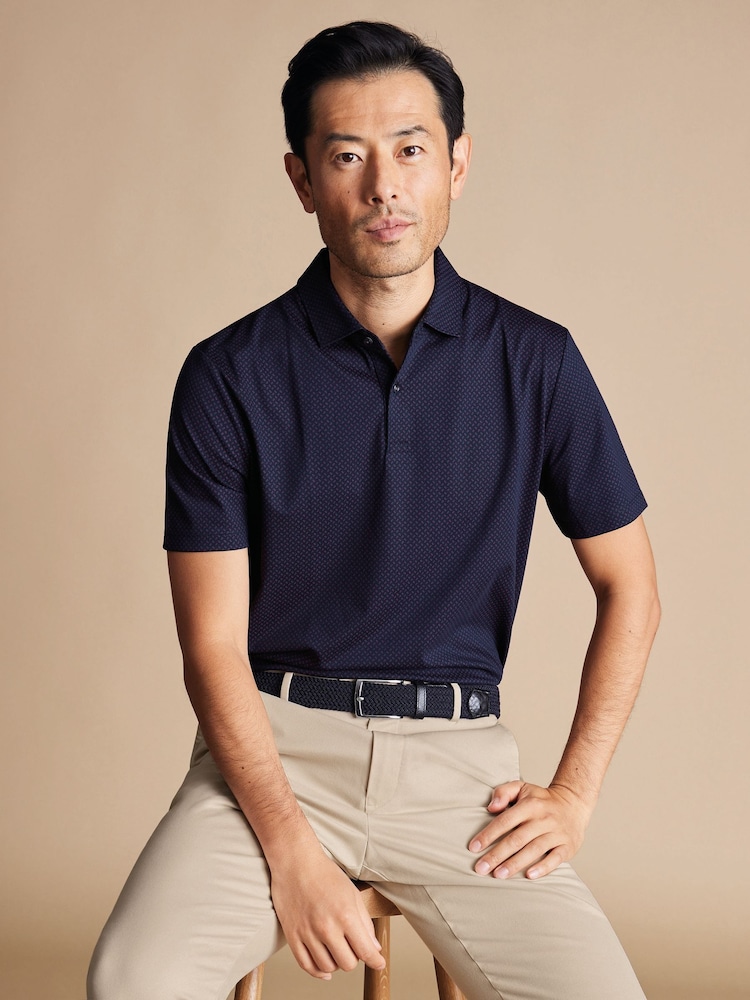 Charles Tyrwhitt Blue Cool Sorona Performance T-Shirt - Image 1 of 6