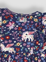 JoJo Maman Bébé Navy Blue Unicorn & Fairy Frill Shoulder Dress - Image 3 of 3