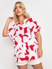 Yours Curve Red Notch Neck Blouse - Image 1 of 5