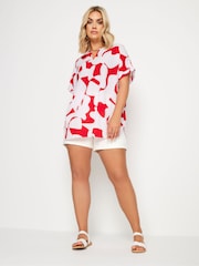 Yours Curve Red Notch Neck Blouse - Image 2 of 5
