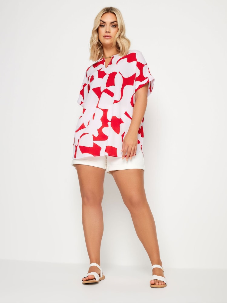 Yours Curve Red Notch Neck Blouse - Image 2 of 5