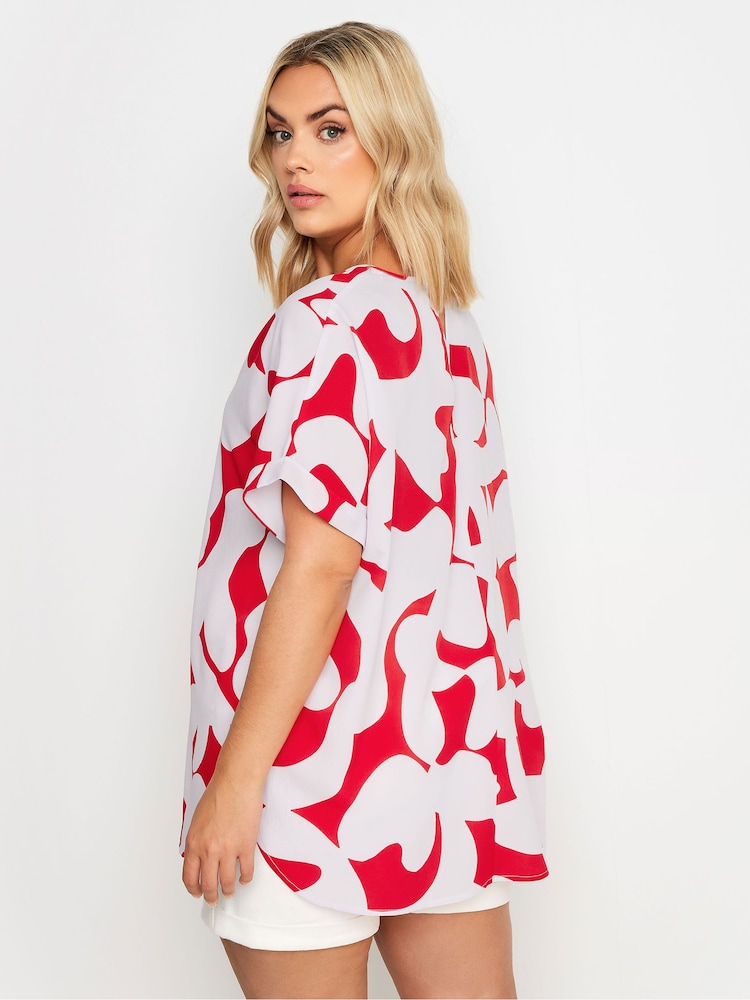 Yours Curve Red Notch Neck Blouse - Image 3 of 5