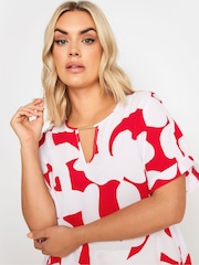 Yours Curve Red Notch Neck Blouse - Image 4 of 5