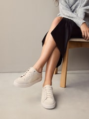 Neutral Wide Fit Forever Comfort® Leather Retro Lace-Up Trainers - Image 1 of 9