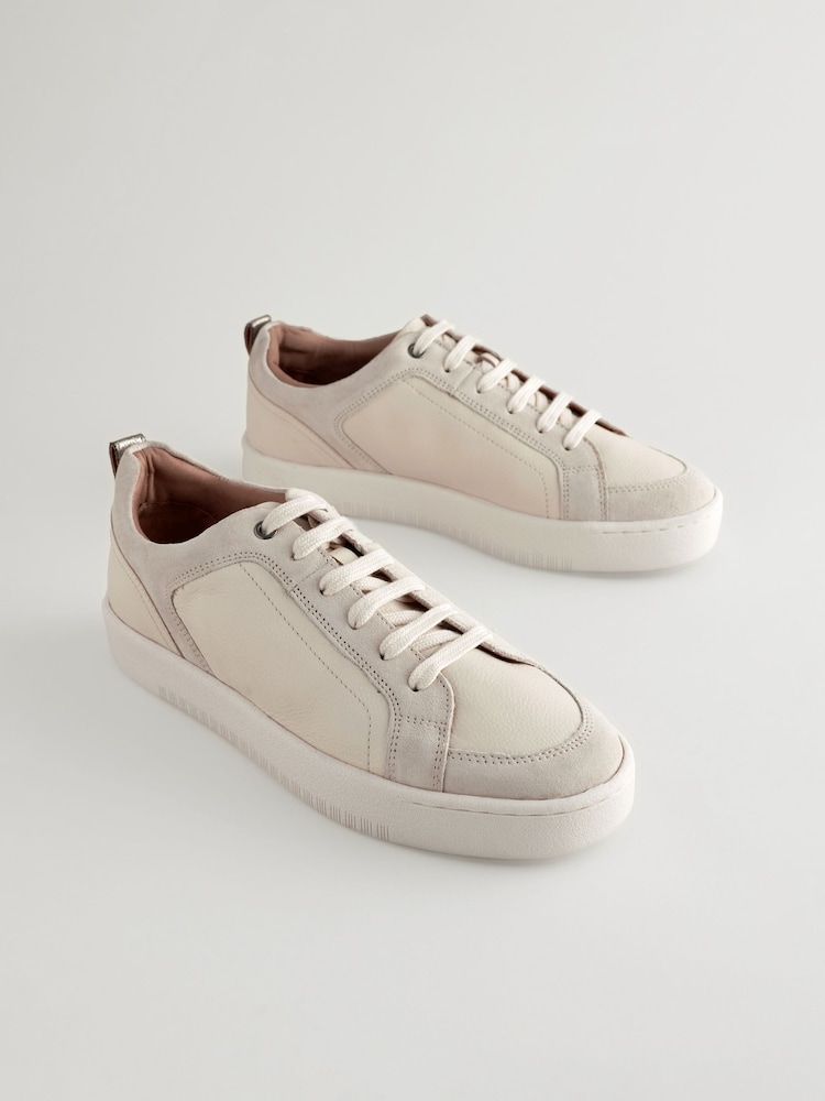 Neutral Wide Fit Forever Comfort® Leather Retro Lace-Up Trainers - Image 4 of 9