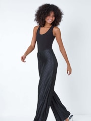 Dusk Black Plisse Wave Wide Leg Stretch Trousers - Image 2 of 5