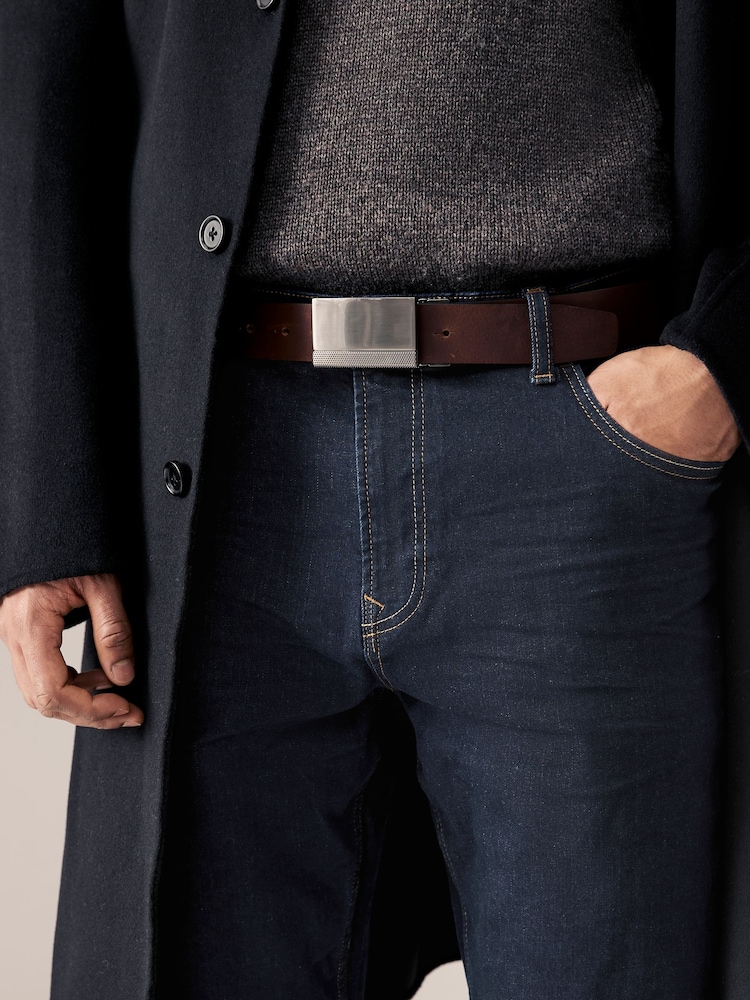 Black/Brown Reversible Plaque Leather Belt - Image 2 of 8