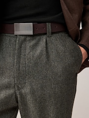 Black/Brown Reversible Plaque Leather Belt - Image 3 of 8