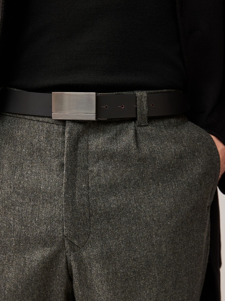 Black/Brown Reversible Plaque Leather Belt - Image 5 of 8