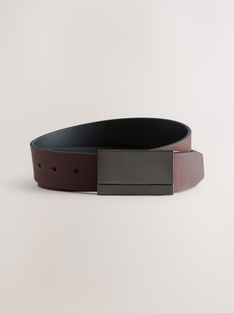 Black/Brown Reversible Plaque Leather Belt - Image 6 of 8