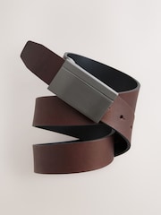 Black/Brown Reversible Plaque Leather Belt - Image 7 of 8