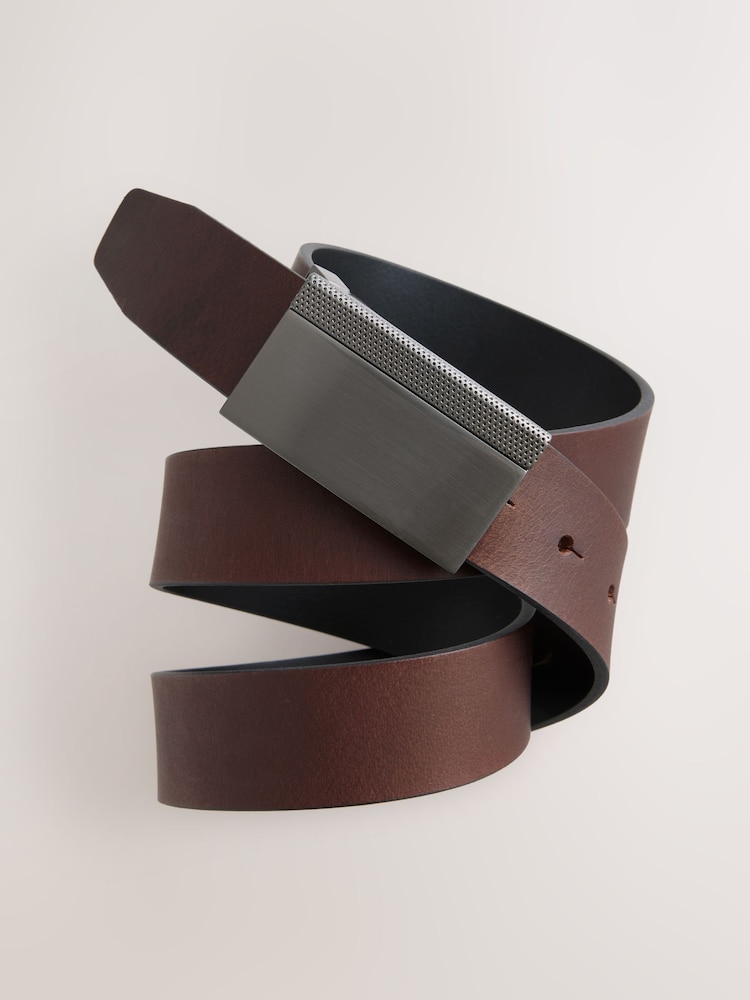 Black/Brown Reversible Plaque Leather Belt - Image 7 of 8