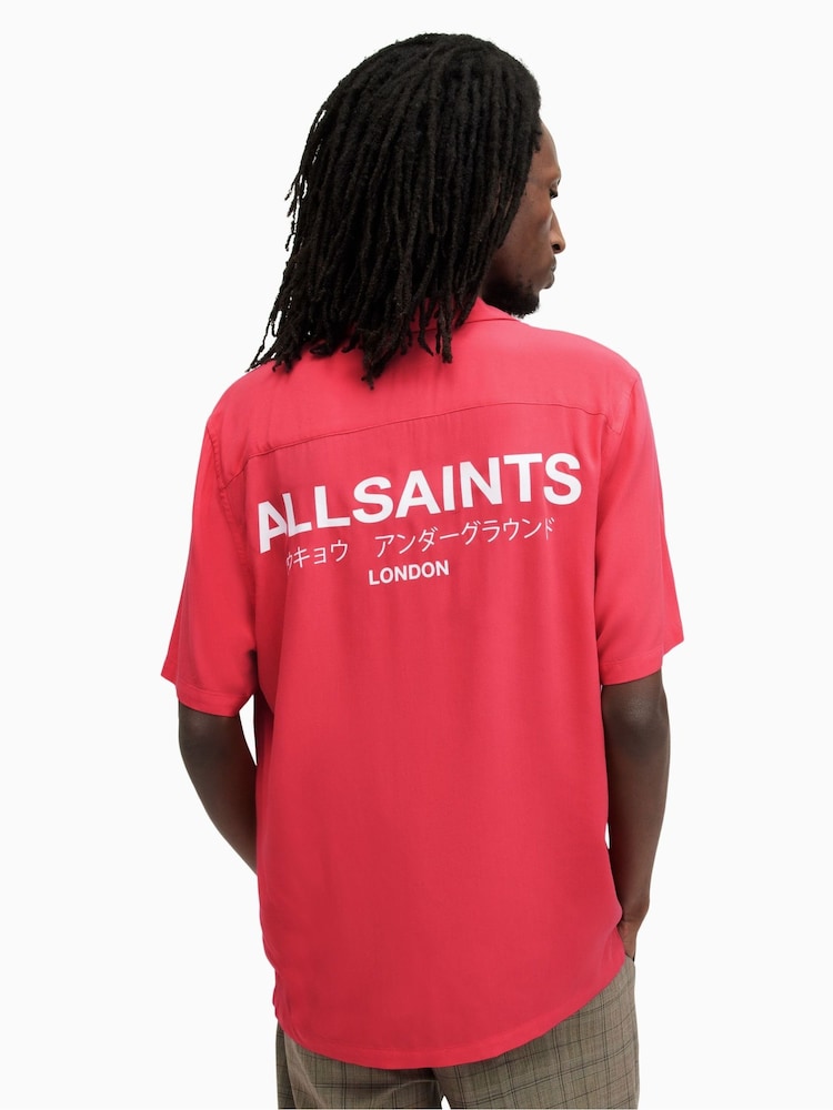 AllSaints Pink Underground Short Sleeve Shirt - Image 2 of 7