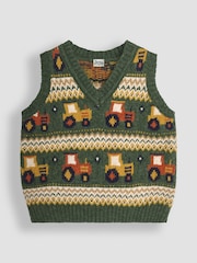 JoJo Maman Bébé Khaki Green Tractor Knit Fair Isle Tank Top - Image 1 of 3