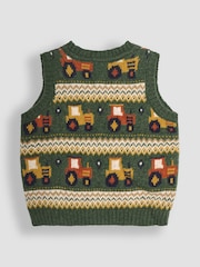 JoJo Maman Bébé Khaki Green Tractor Knit Fair Isle Tank Top - Image 2 of 3