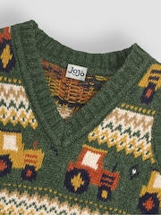 JoJo Maman Bébé Khaki Green Tractor Knit Fair Isle Tank Top - Image 3 of 3