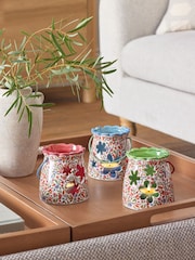 Set of 3 Pink Ceramic Floral Tea Light Holders - Image 1 of 5