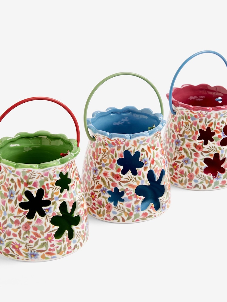 Set of 3 Pink Ceramic Floral Tea Light Holders - Image 5 of 5