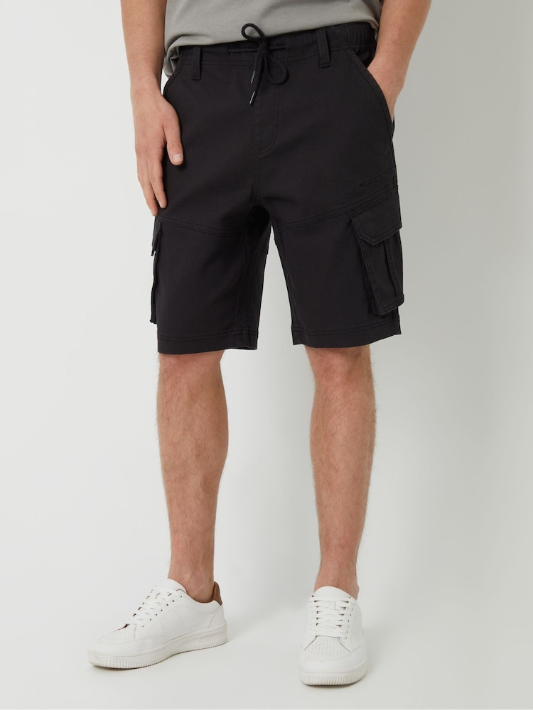Threadbare Black Dobby Textured Cargo Shorts With Stretch - Image 1 of 4