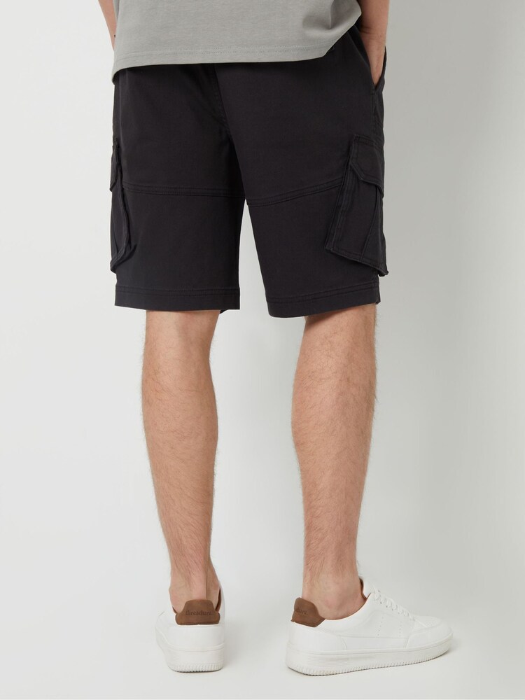 Threadbare Black Dobby Textured Cargo Shorts With Stretch - Image 2 of 4