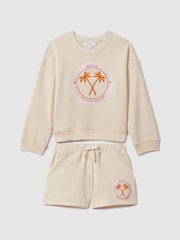 Reiss Ecru Odette 4-9 yrs Motif Sweatshirt and Shorts Set - Image 1 of 4