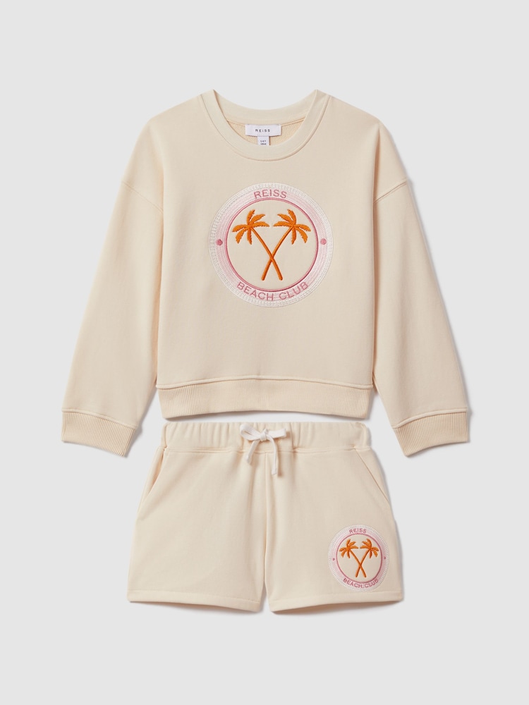 Reiss Ecru Odette 4-9 yrs Motif Sweatshirt and Shorts Set - Image 1 of 4