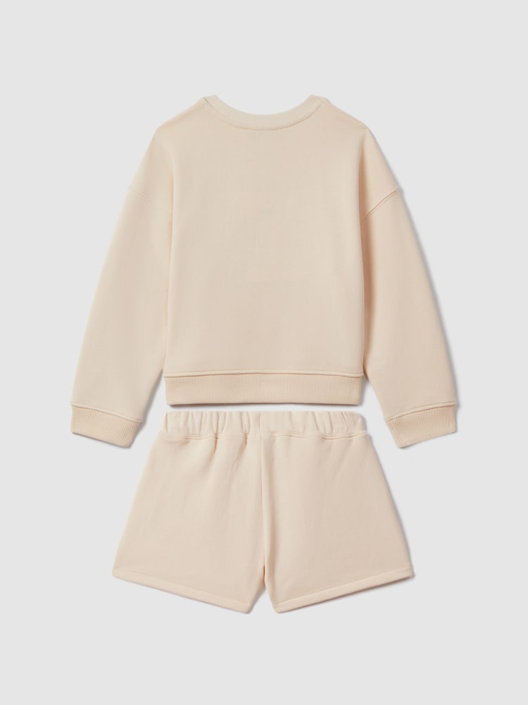 Reiss Ecru Odette 4-9 yrs Motif Sweatshirt and Shorts Set - Image 2 of 4