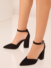 Lipsy Black Standard Fit Mid Block Heel Faux Leather Court Shoe - Image 2 of 4