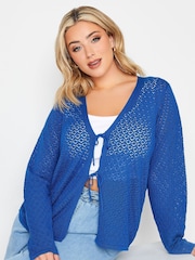 Yours Curve Blue Knitted Tie Front Cardigan - Image 1 of 5