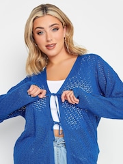 Yours Curve Blue Knitted Tie Front Cardigan - Image 2 of 5