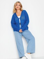 Yours Curve Blue Knitted Tie Front Cardigan - Image 3 of 5