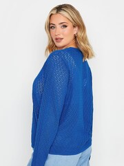 Yours Curve Blue Knitted Tie Front Cardigan - Image 4 of 5