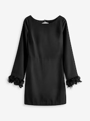 Black Long Sleeve Feather Mini Dress - Image 6 of 7