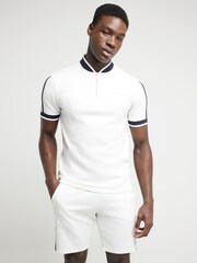 River Island White 100% Cotton Slim Fit Short Sleeve Contrast Baseball Polo Shirt - Image 1 of 6