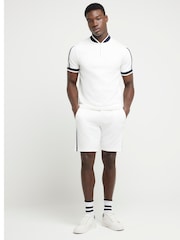 River Island White 100% Cotton Slim Fit Short Sleeve Contrast Baseball Polo Shirt - Image 2 of 6