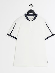 River Island White 100% Cotton Slim Fit Short Sleeve Contrast Baseball Polo Shirt - Image 5 of 6