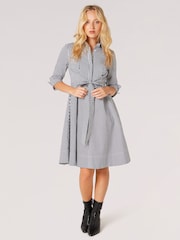 Apricot Blue Tie Front Stripe Cotton Shirt Dress - Image 1 of 9