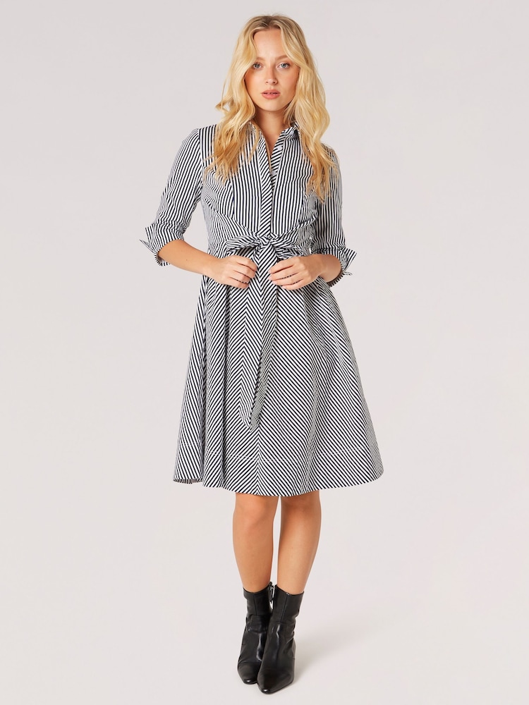Apricot Blue Tie Front Stripe Cotton Shirt Dress - Image 1 of 9 Apricot Blue Tie Front Stripe Cotton Shirt Dress - Image 1 of 9