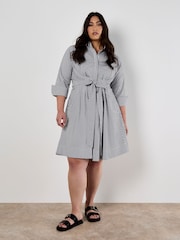 Apricot Blue Tie Front Stripe Cotton Shirt Dress - Image 2 of 9