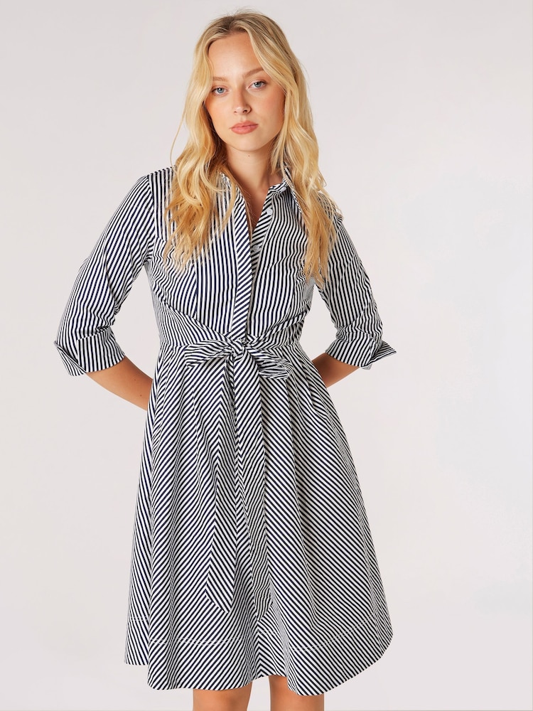 Apricot Blue Tie Front Stripe Cotton Shirt Dress - Image 2 of 9 Apricot Blue Tie Front Stripe Cotton Shirt Dress - Image 2 of 9